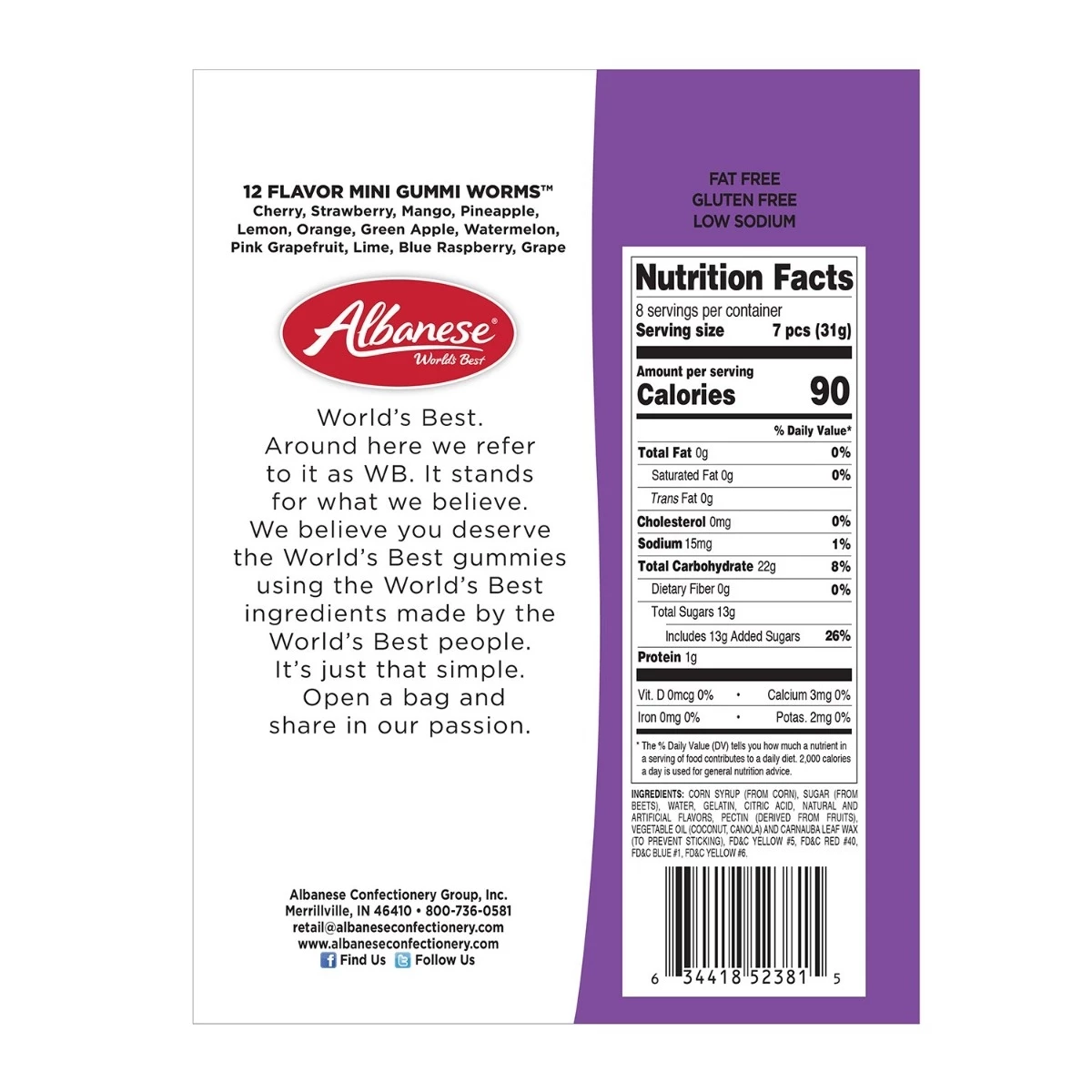 Albanese World's Best 12 Flavor Gummi Worms Gusset 9 Ounce 4 Albanese World's Best 12 Flavor Gummi Worms Gusset 9 Ounce - Image 2