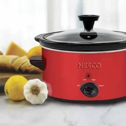 Nesco 1.5 Qt Metallic Red Slow Cooker -Home Food Life Store 1 5 quart red slow cooker lifestyle