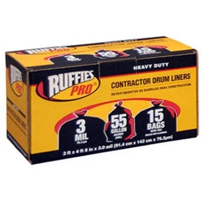 Ruffies Pro Heavy Duty Industrial Drum Liner, 55-Gallons, 15-Pk 3 Ruffies Pro Heavy Duty Industrial Drum Liner, 55-Gallons, 15-Pk