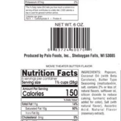 Palo Popcorn Kettle Popped - 6oz 19 Palo Popcorn Kettle Popped - 6oz -Home Food Life Store nutritional