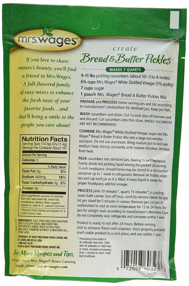 Mrs. Wages Quick Process Bread & Butter Pickling Mix – 5.3 oz 4 Mrs. Wages Quick Process Bread & Butter Pickling Mix – 5.3 oz - Image 2